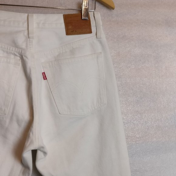 Levis 501S Button Fly HighRise White Jean 26 DON'T MIND IF I DO wash, 100%Cotton - Picture 9 of 12